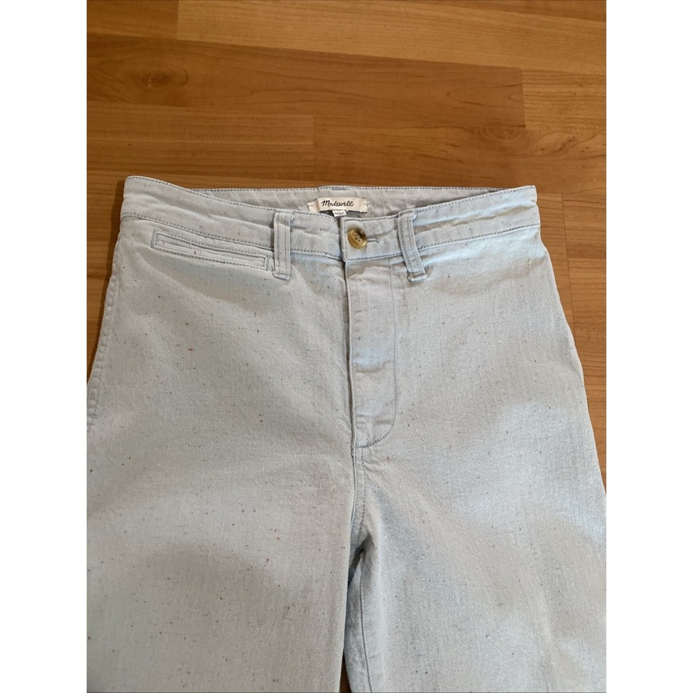 Madewell Women's The Emmett Wide-Leg Crop Speckle Blue Cotton Pants Size 26 - Picture 3 of 11